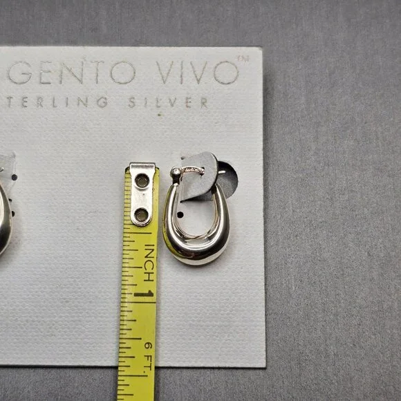 Argento Vivo Sterling Silver Puffy Hoop Earrings .75" Tapered Snap Back Closure - Picture 4 of 6